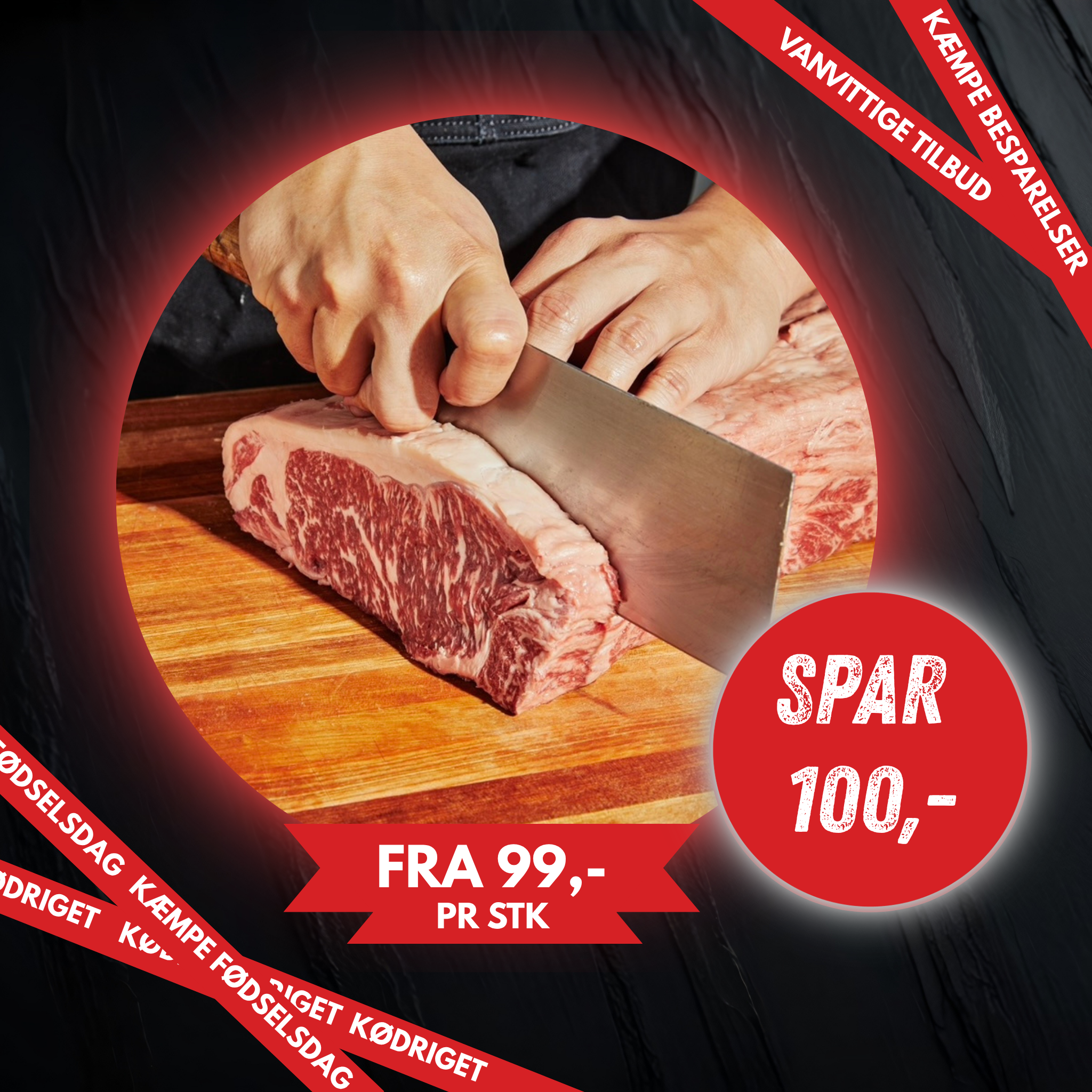 STOR Entrecote af Kornfodret Black Angus. HALV PRIS..!