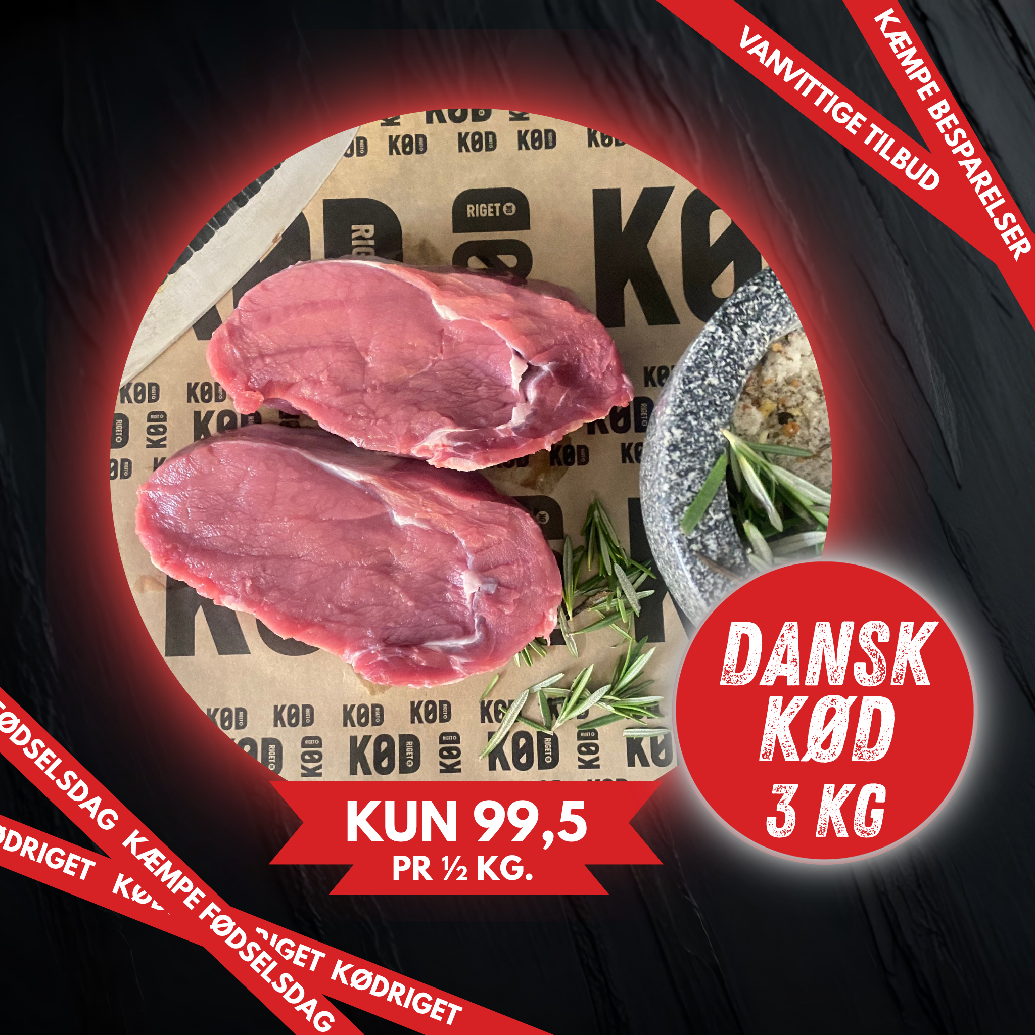3 kilo Dansk Kalve Ribeye. KASSEKØB