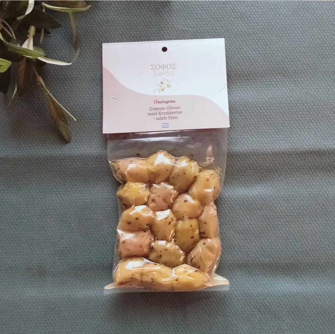 Økologiske grønne Snackoliven med Krydderier - uden sten
