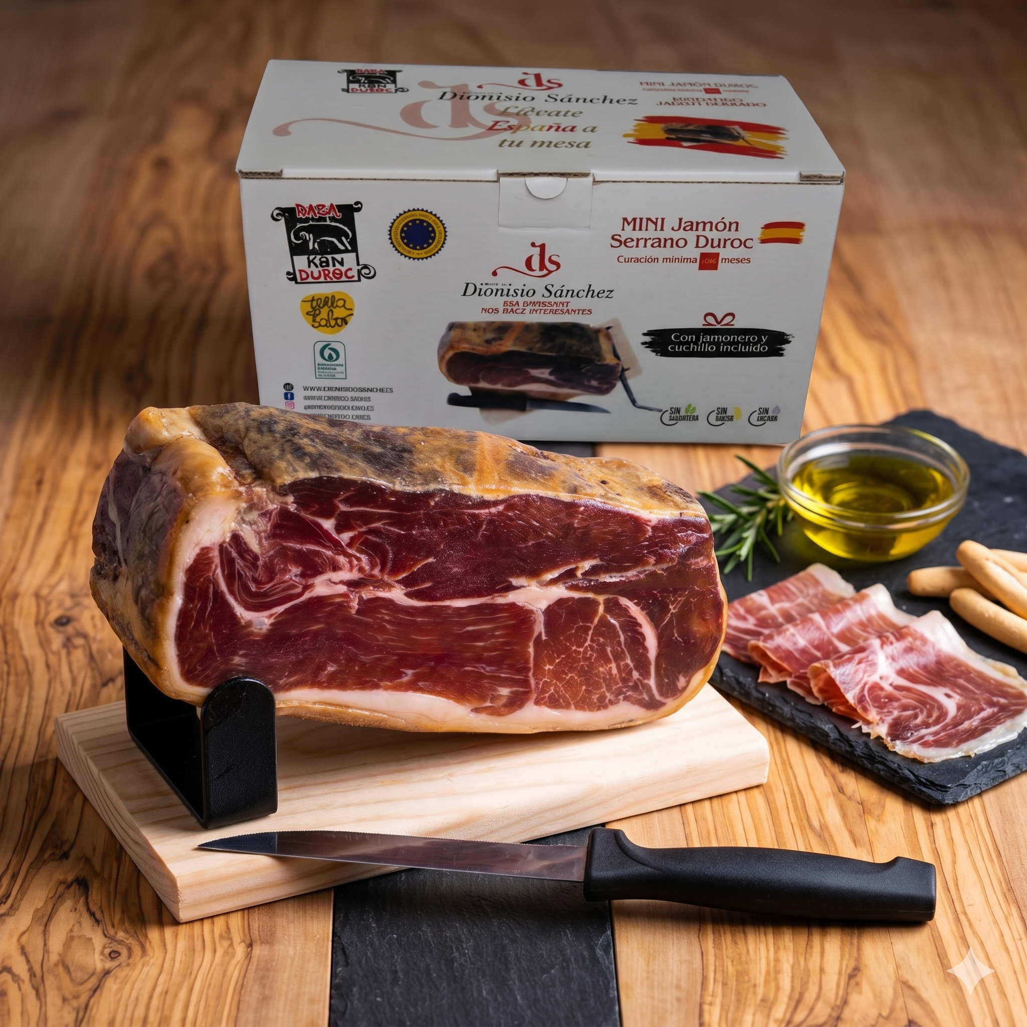 Duroc Jamòn Serrano. Med kniv og holder. KUN 249,95