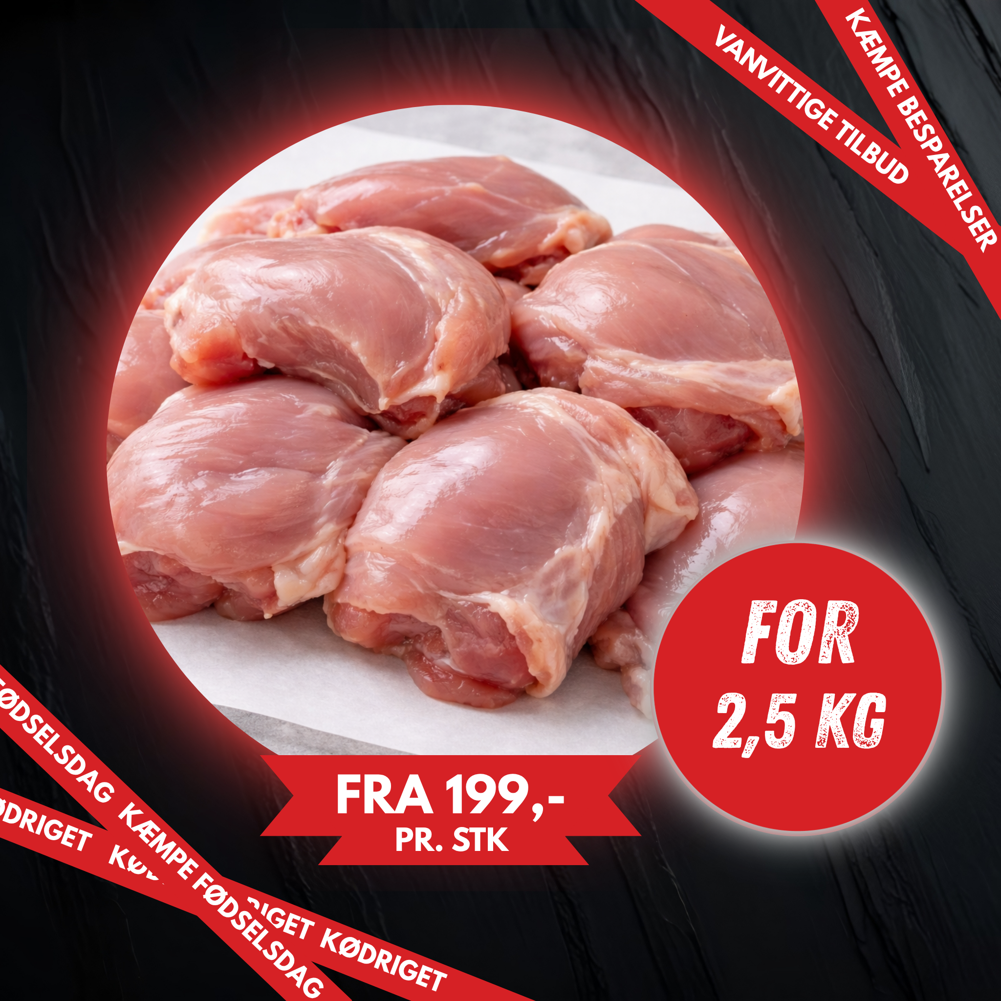 Udbenet kylling overlår 2,5 kg