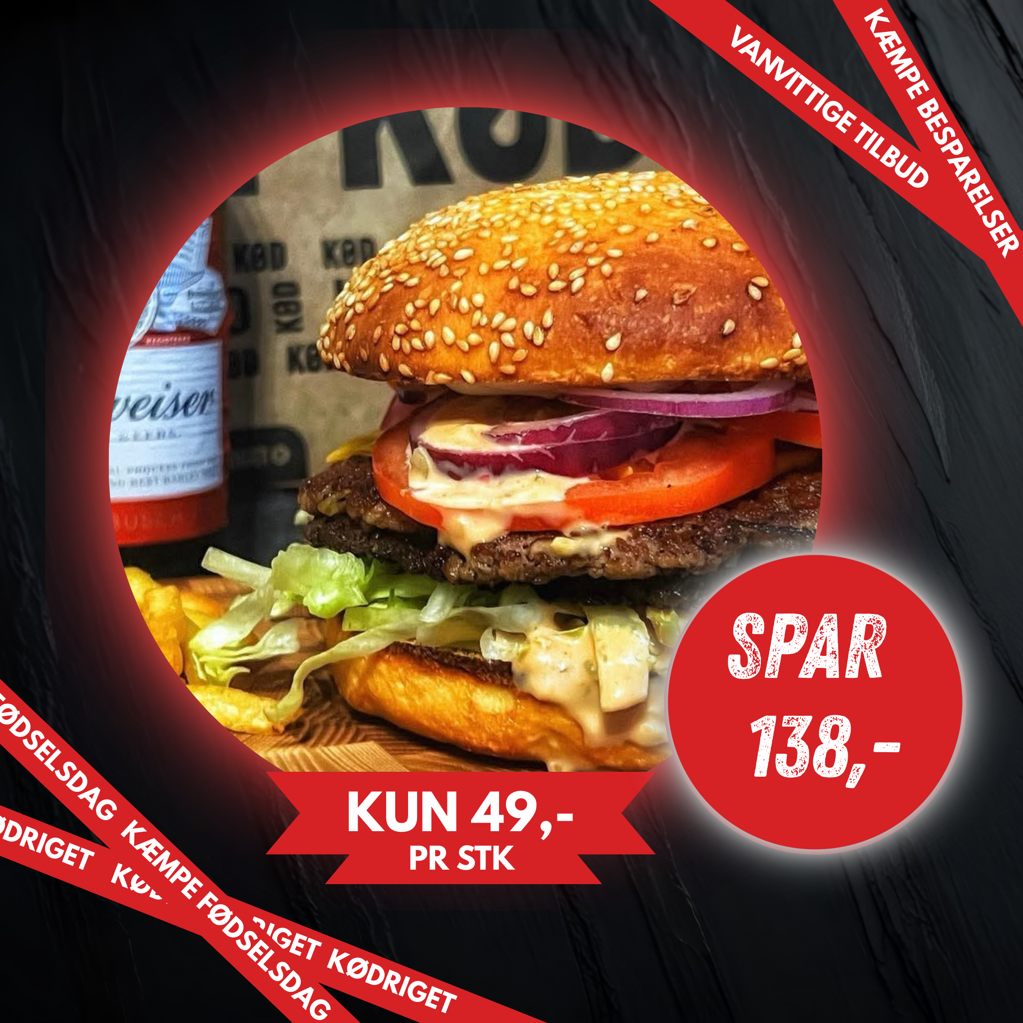 Veggie burger KUN 4,90 kr. FØDSELSDAGS TILBUD
