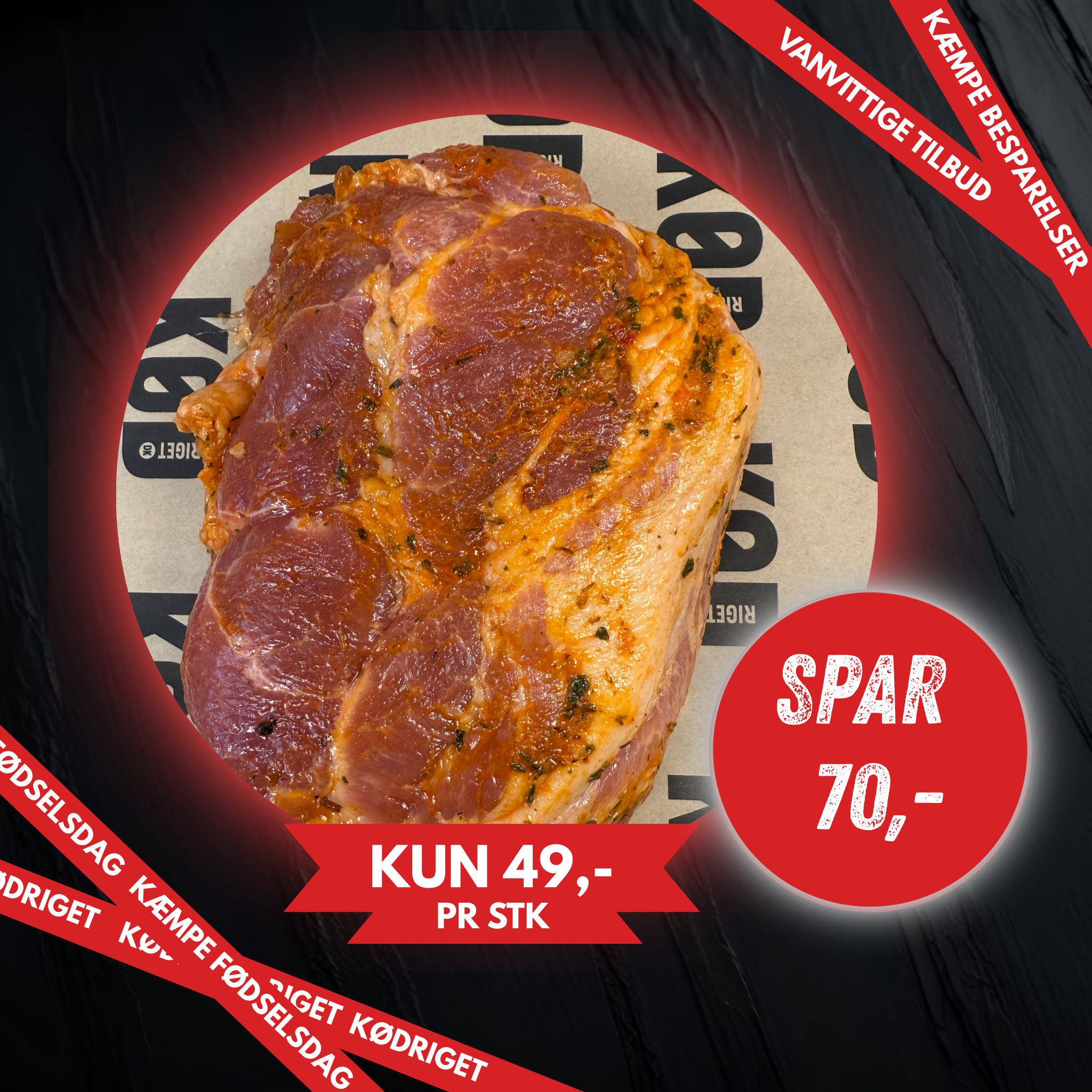 Gyros hvidløg Marineret Nakkefilet af Gris. FØDSELSDGAS TILBUD