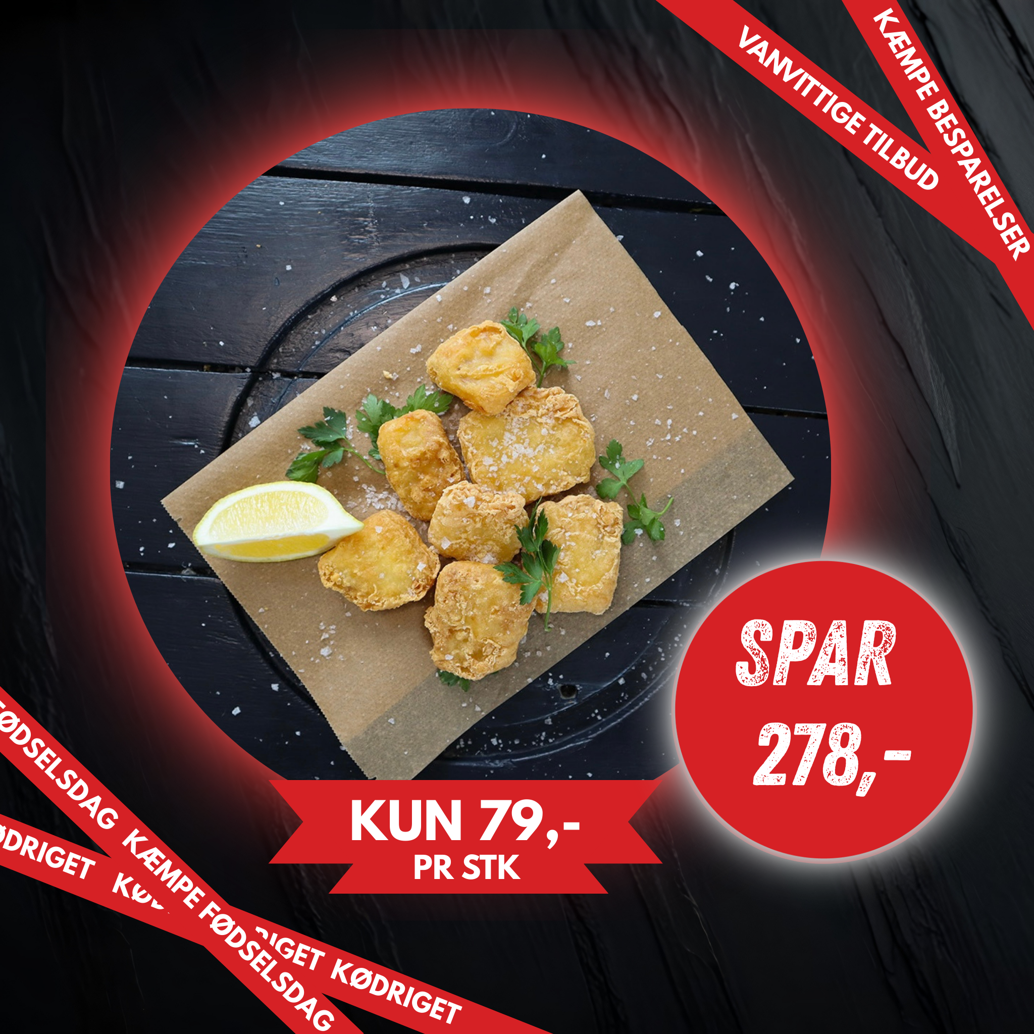 Tempura Nuggets med Alaskasej. FØDSELSDAGS TILBUD