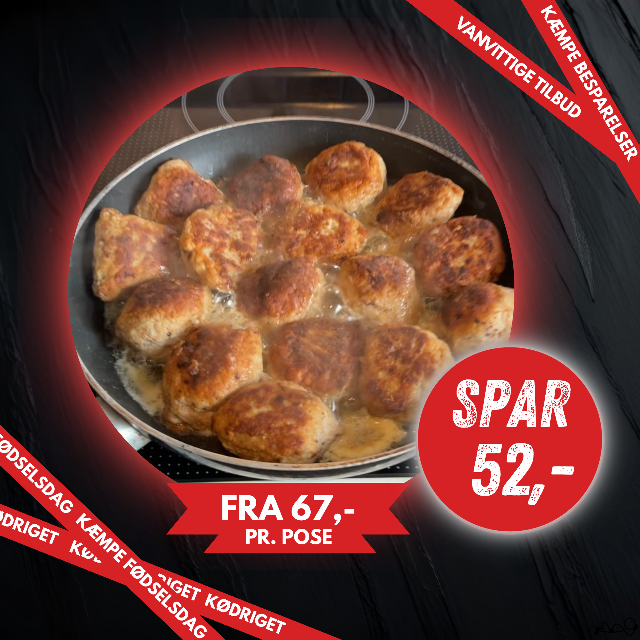 Kødriget´s Frikadeller pandestegte UNDER 4,- pr. frikadelle