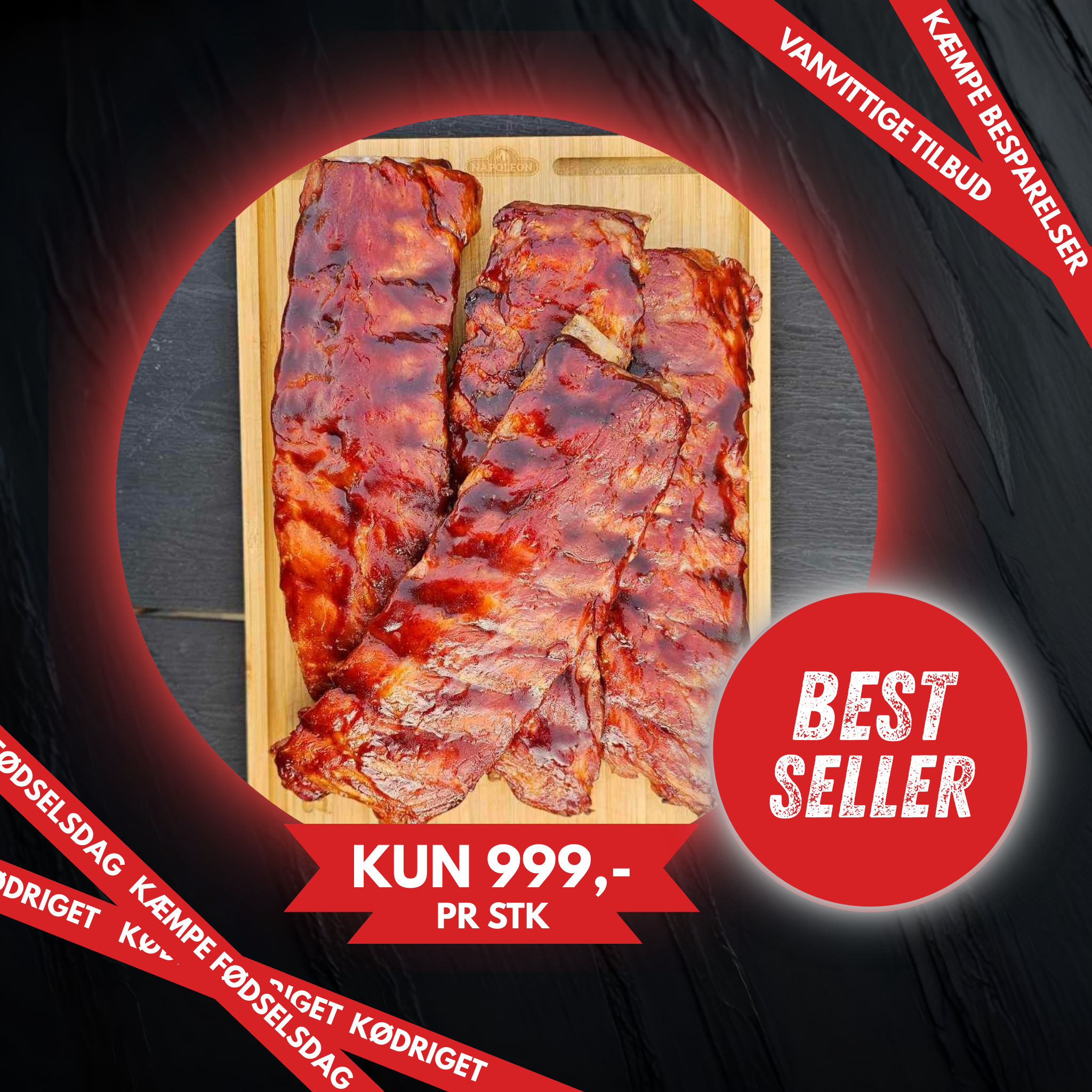 10 kilo. KØDRIGETS SPARERIBS - Ned til 39,- pr. række.!